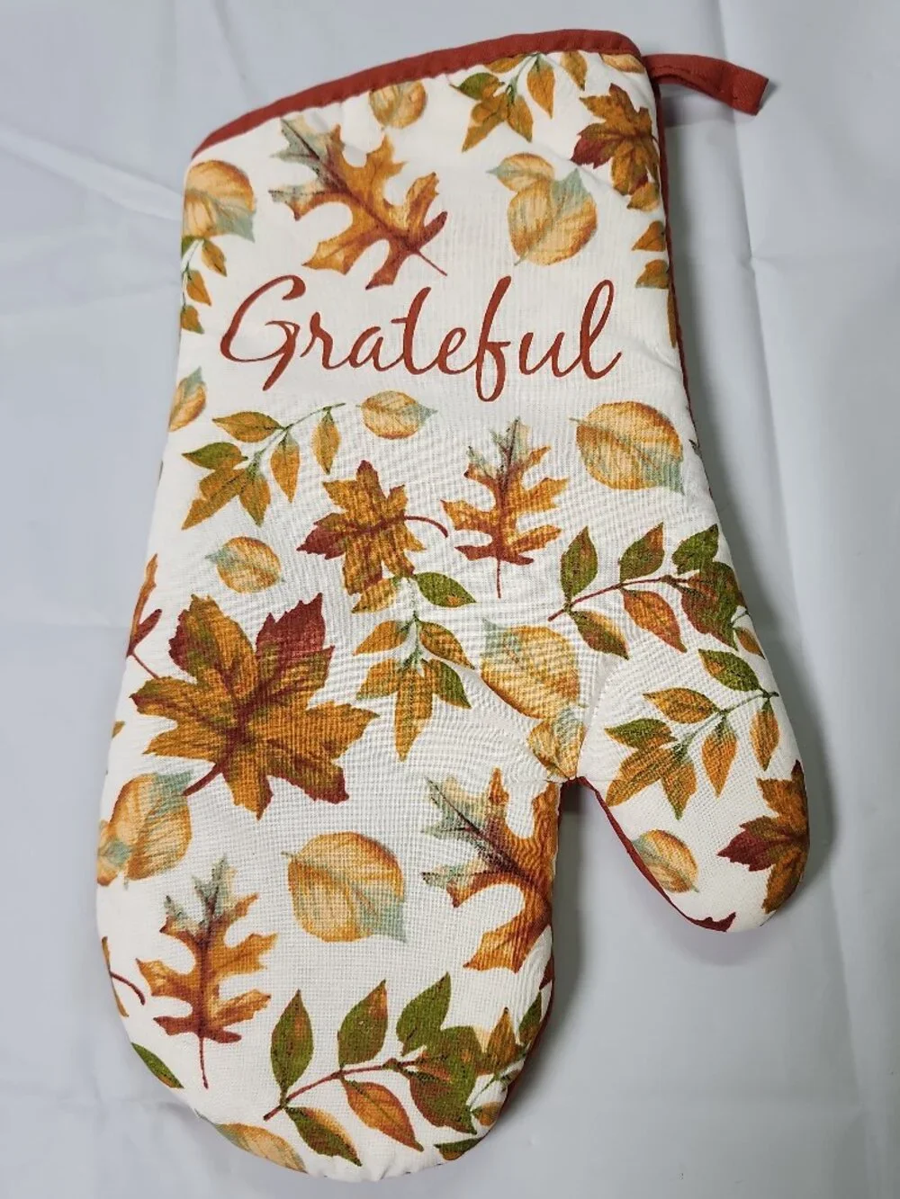 Home Collection Jumbo Oven Mitt Grateful Fall Leaves 100%Cotton Thanksgiving